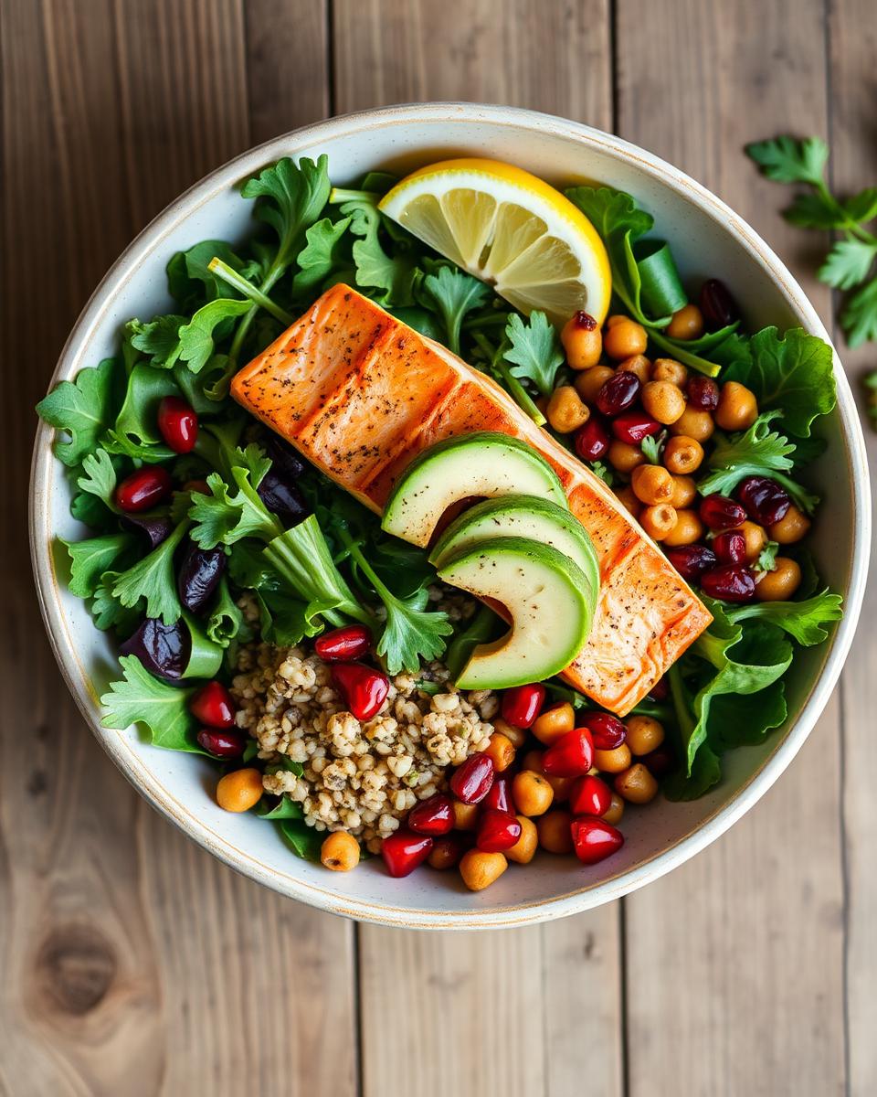 Salada morna de salmão e romã